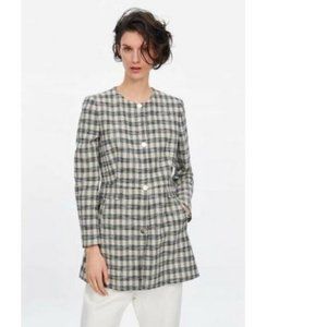Zara Textured Plaid Fitted Long Blazer, NWT, XS